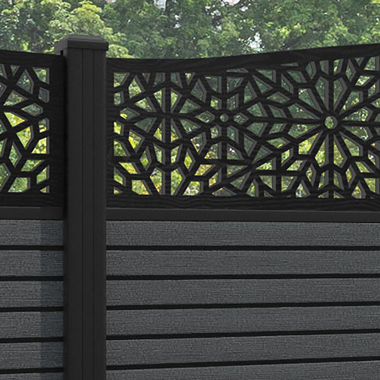 Hudson Alnara Curved Top Fence Panel - Dark Grey - with our aluminium posts