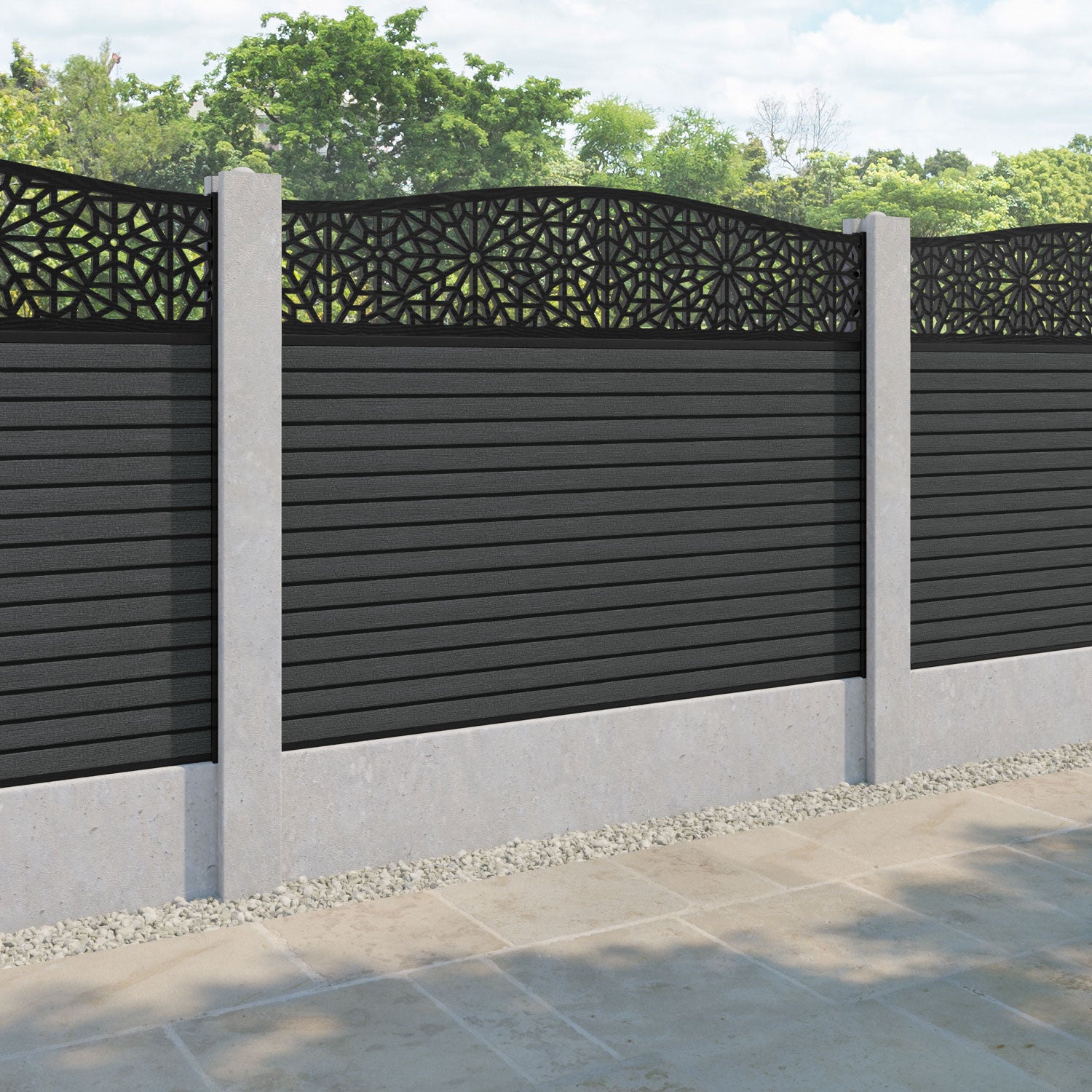 Hudson Alnara Curved Top Fence Panel - Dark Grey - for existing concrete posts