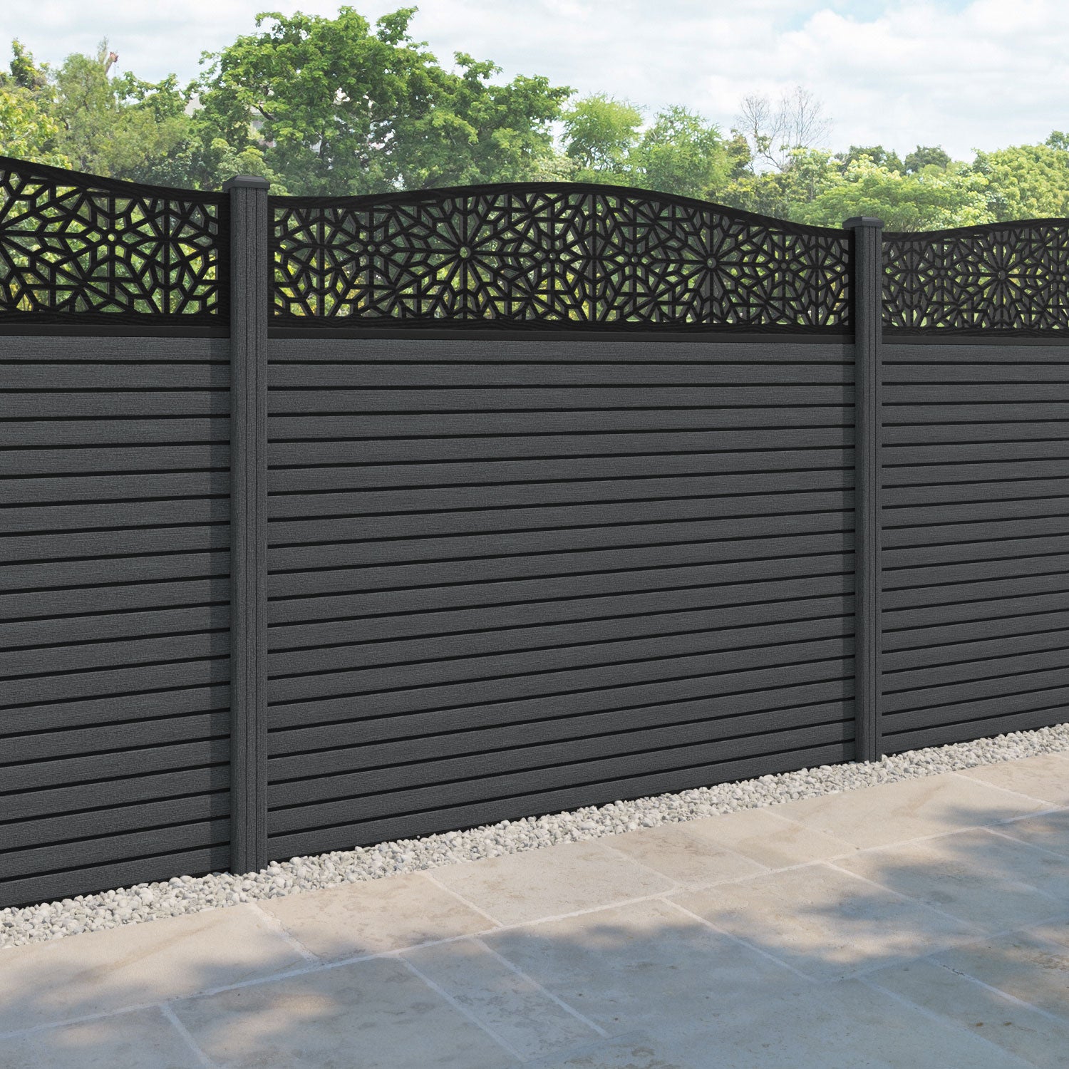 Hudson Alnara Curved Top Fence Panel - Dark Grey - with our composite posts
