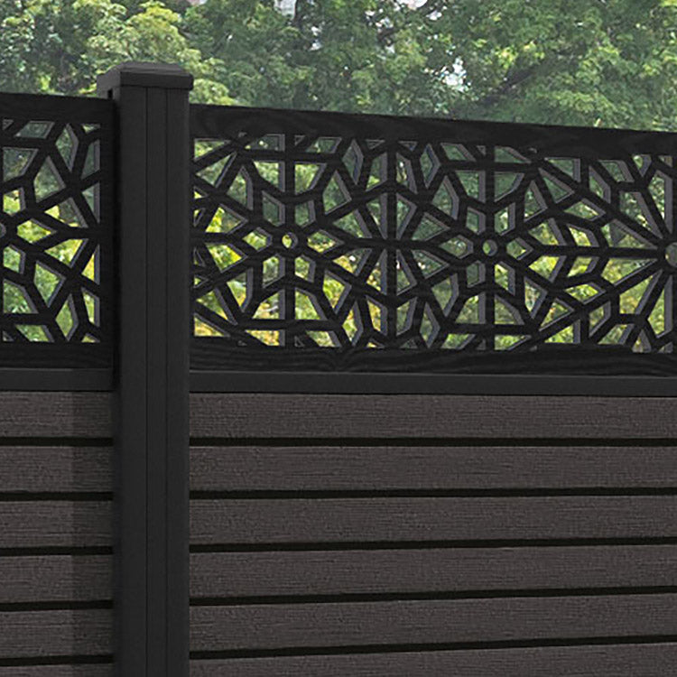 Hudson Alnara Fence Panel - Dark Oak - with our aluminium posts