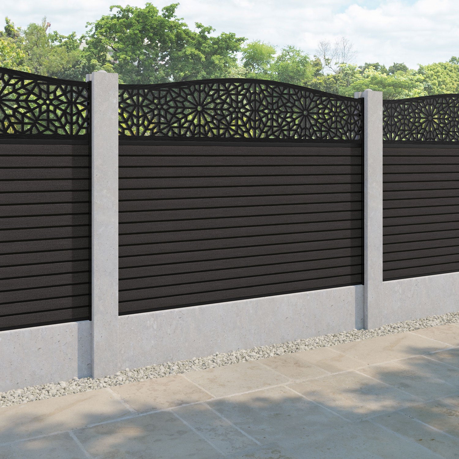 Hudson Alnara Curved Top Fence Panel - Dark Oak - for existing concrete posts