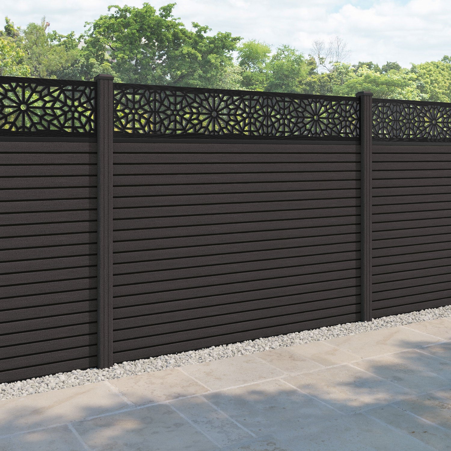 Hudson Alnara Fence Panel - Dark Oak - with our composite posts
