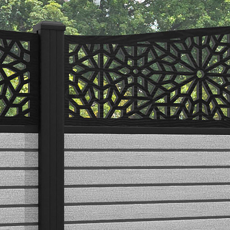 Hudson Alnara Curved Top Fence Panel - Light Grey - with our aluminium posts