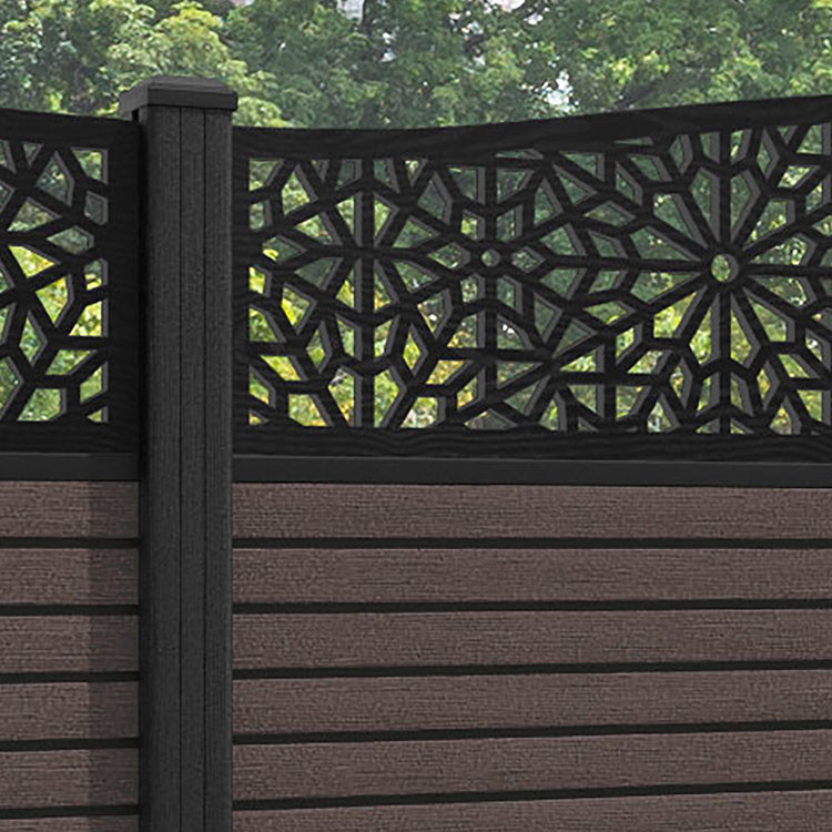 Hudson Alnara Curved Top Fence Panel - Mid Brown - with our composite posts