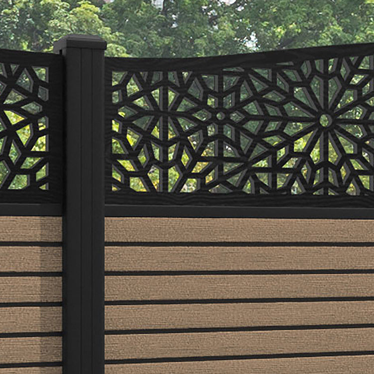 Hudson Alnara Curved Top Fence Panel - Teak - with our aluminium posts