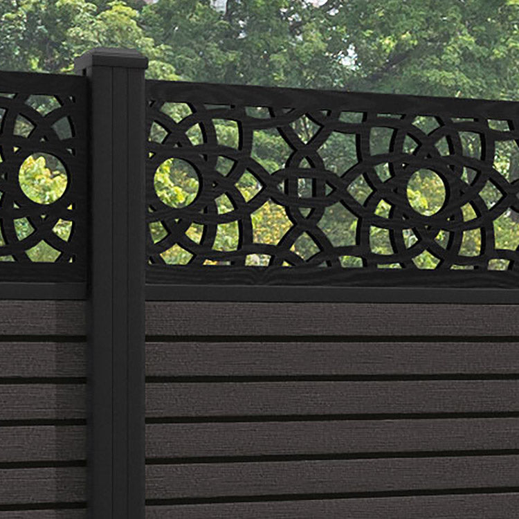 Hudson Ambar Fence Panel - Dark Oak - with our aluminium posts