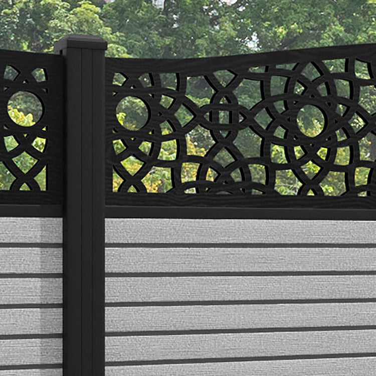 Hudson Ambar Curved Top Fence Panel - Light Grey - with our aluminium posts