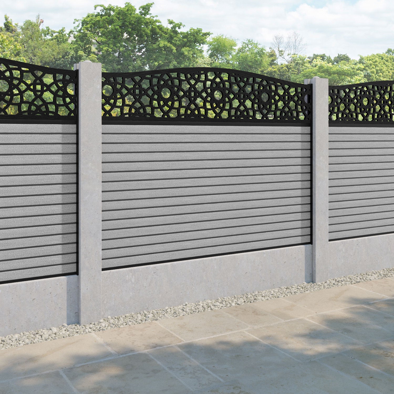 Hudson Ambar Curved Top Fence Panel - Light Grey - for existing concrete posts