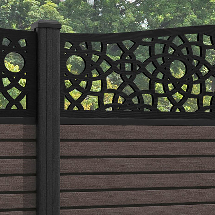 Hudson Ambar Curved Top Fence Panel - Mid Brown - with our composite posts