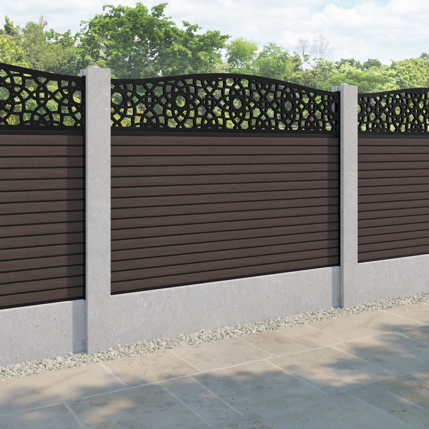 Hudson Ambar Curved Top Fence Panel - Mid Brown - for existing concrete posts
