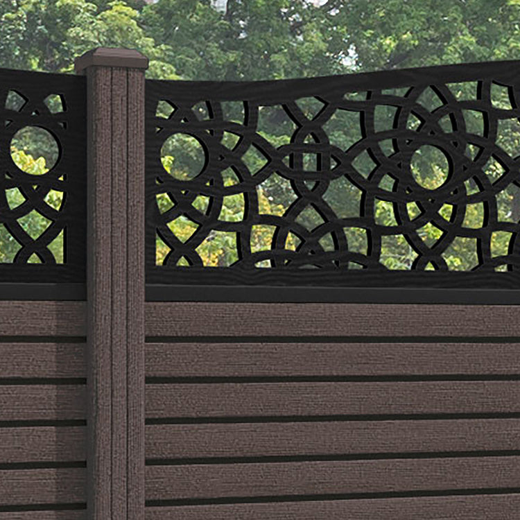 Hudson Ambar Curved Top Fence Panel - Mid Brown - with our composite posts