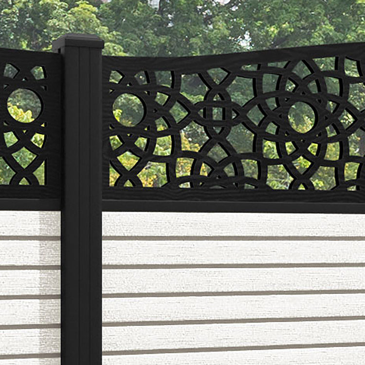 Hudson Ambar Curved Top Fence Panel - Light Stone - with our aluminium posts