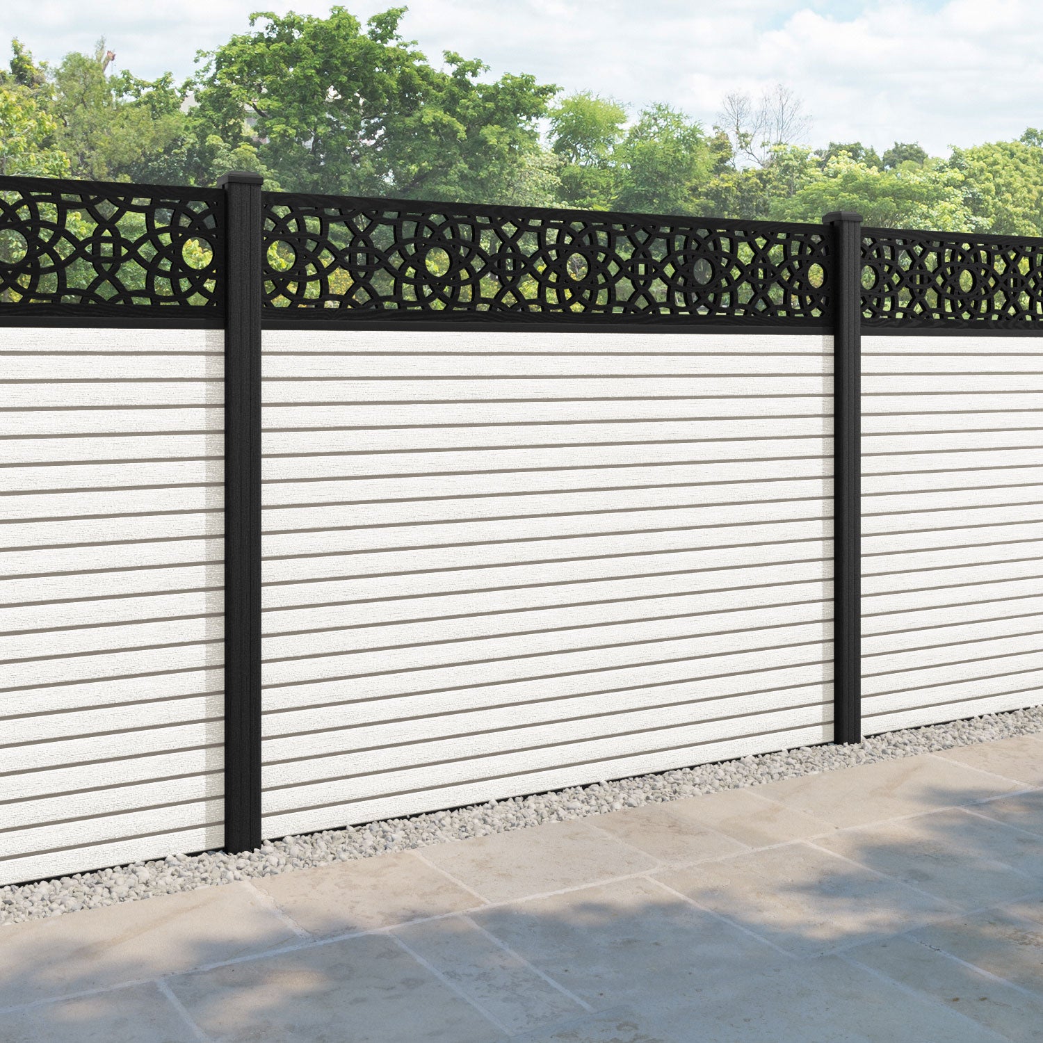 Hudson Ambar Fence Panel - Light Stone - with our composite posts