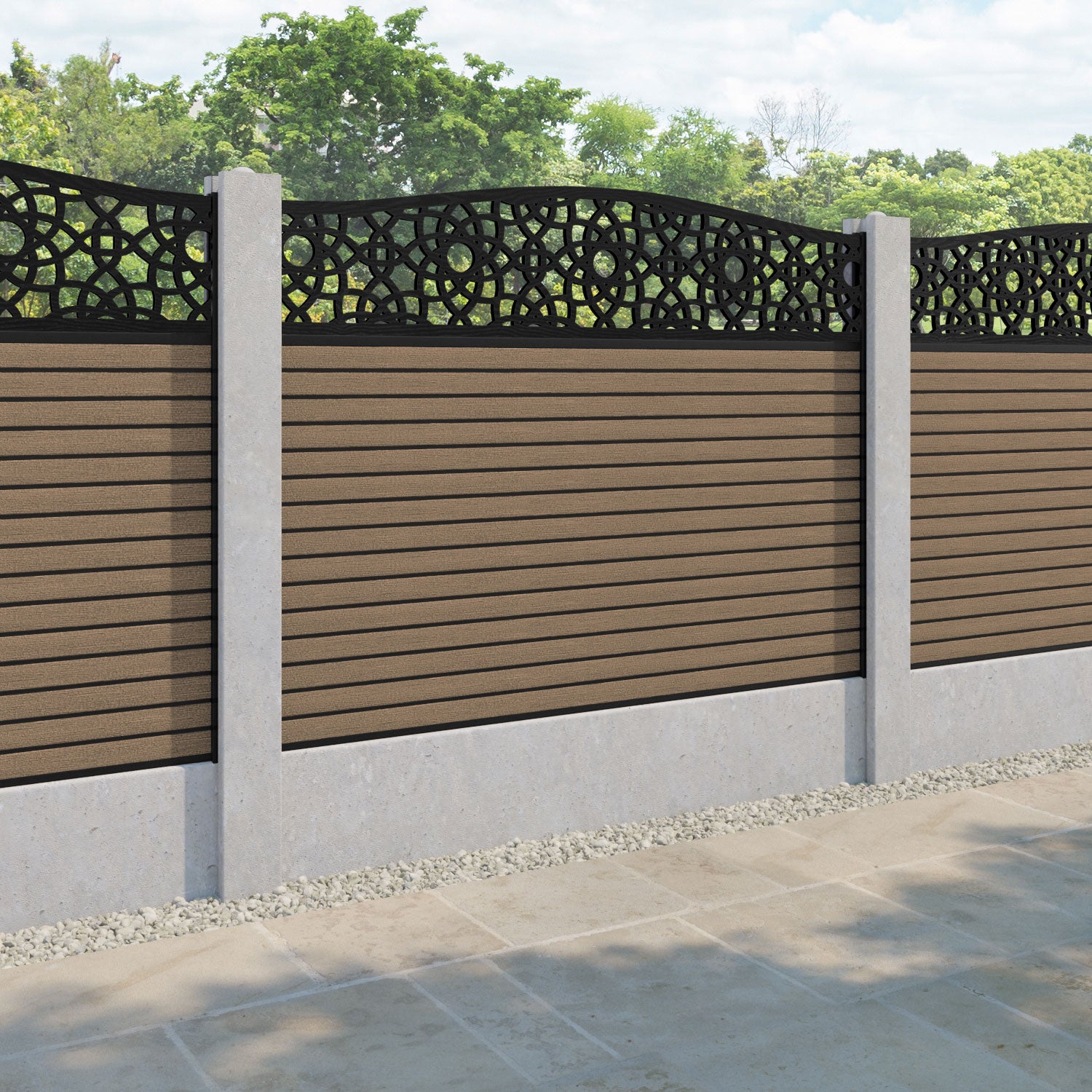 Hudson Ambar Curved Top Fence Panel - Teak - for existing concrete posts