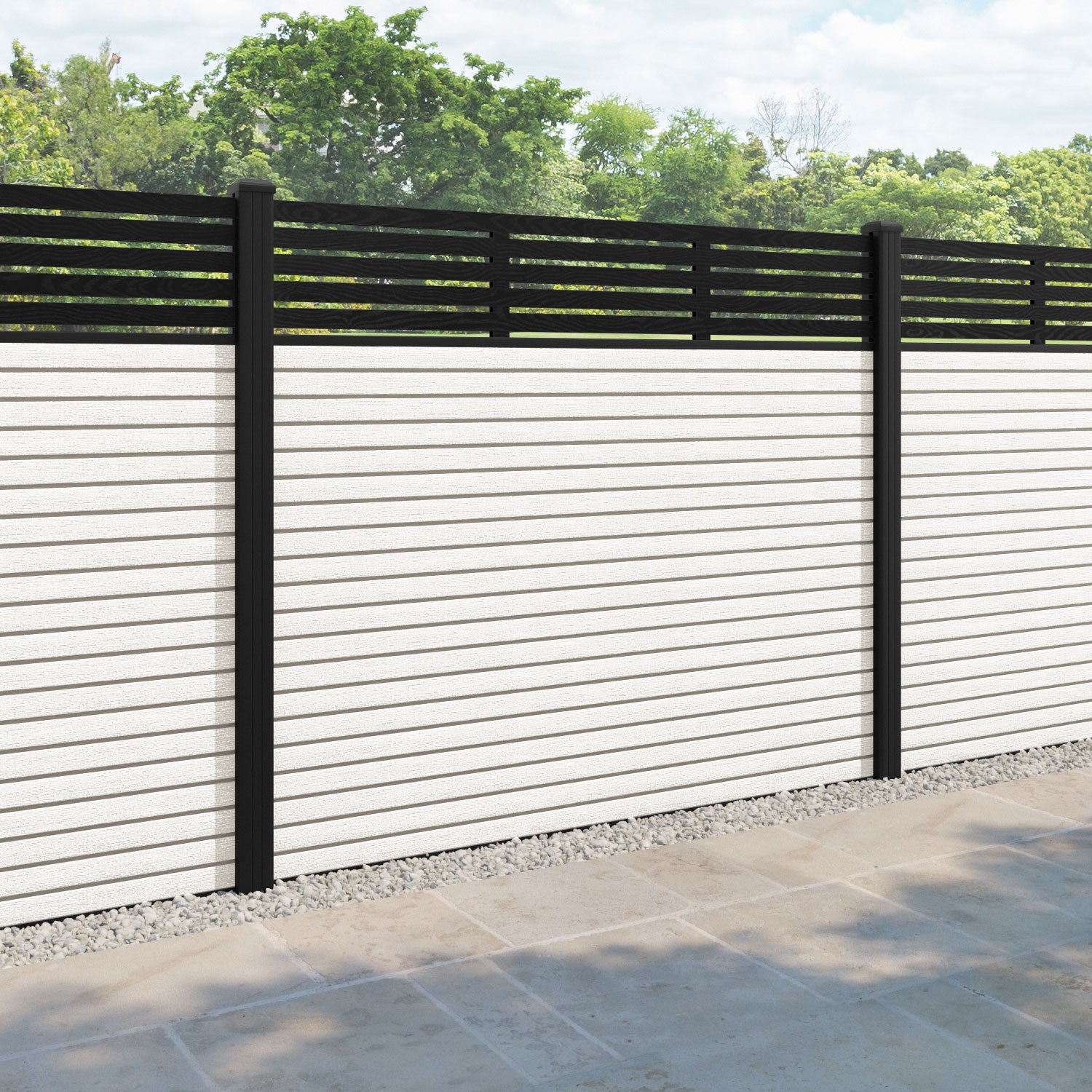 Hudson Aspen Fence Panel - Light Stone - with our aluminium posts