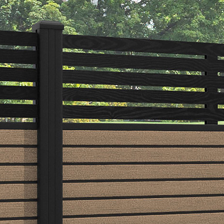 Hudson Aspen Fence Panel - Teak - with our aluminium posts