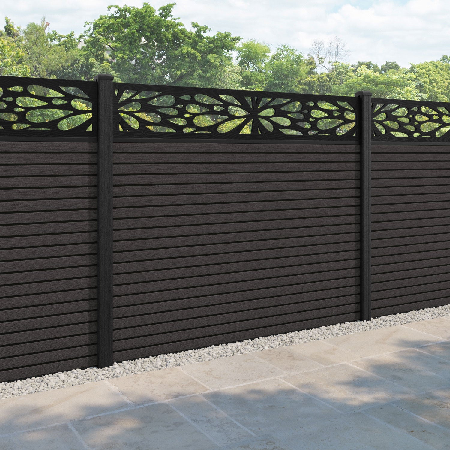 Hudson Blossom Fence Panel - Dark Oak - with our composite posts