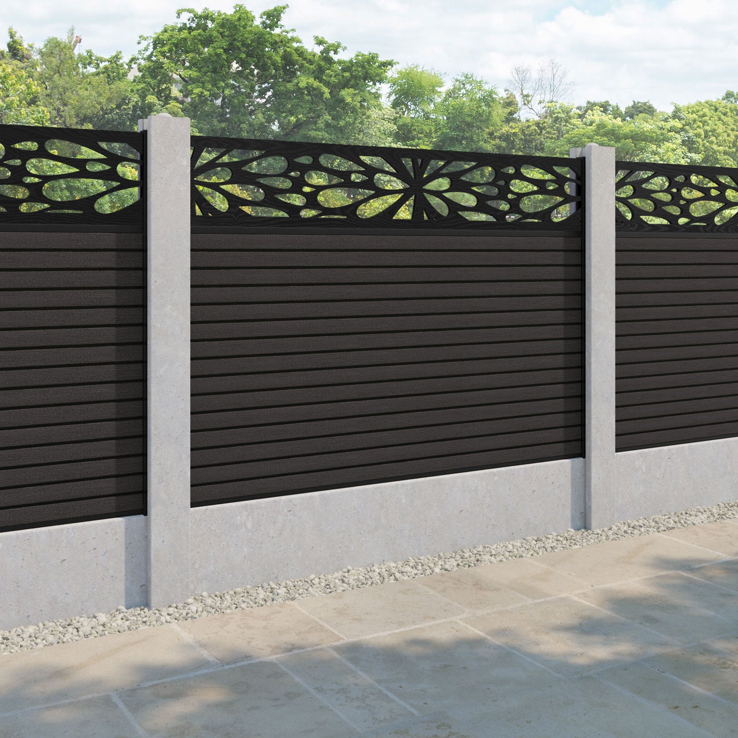 Hudson Blossom Fence Panel - Dark Oak - for existing concrete posts
