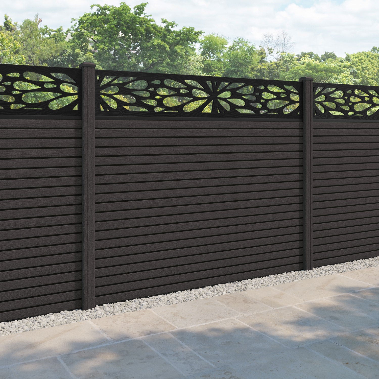 Hudson Blossom Fence Panel - Dark Oak - with our composite posts