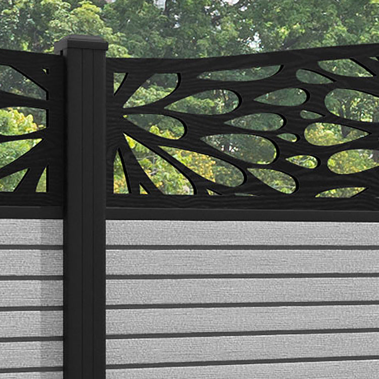 Hudson Blossom Curved Top Fence Panel - Light Grey - with our aluminium posts