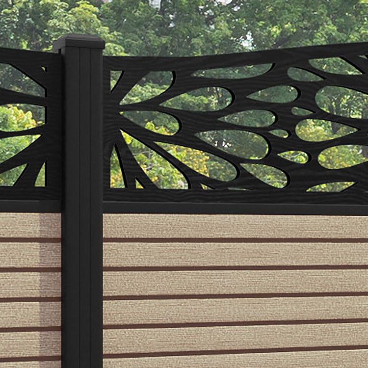 Hudson Blossom Curved Top Fence Panel - Light Oak - with our aluminium posts