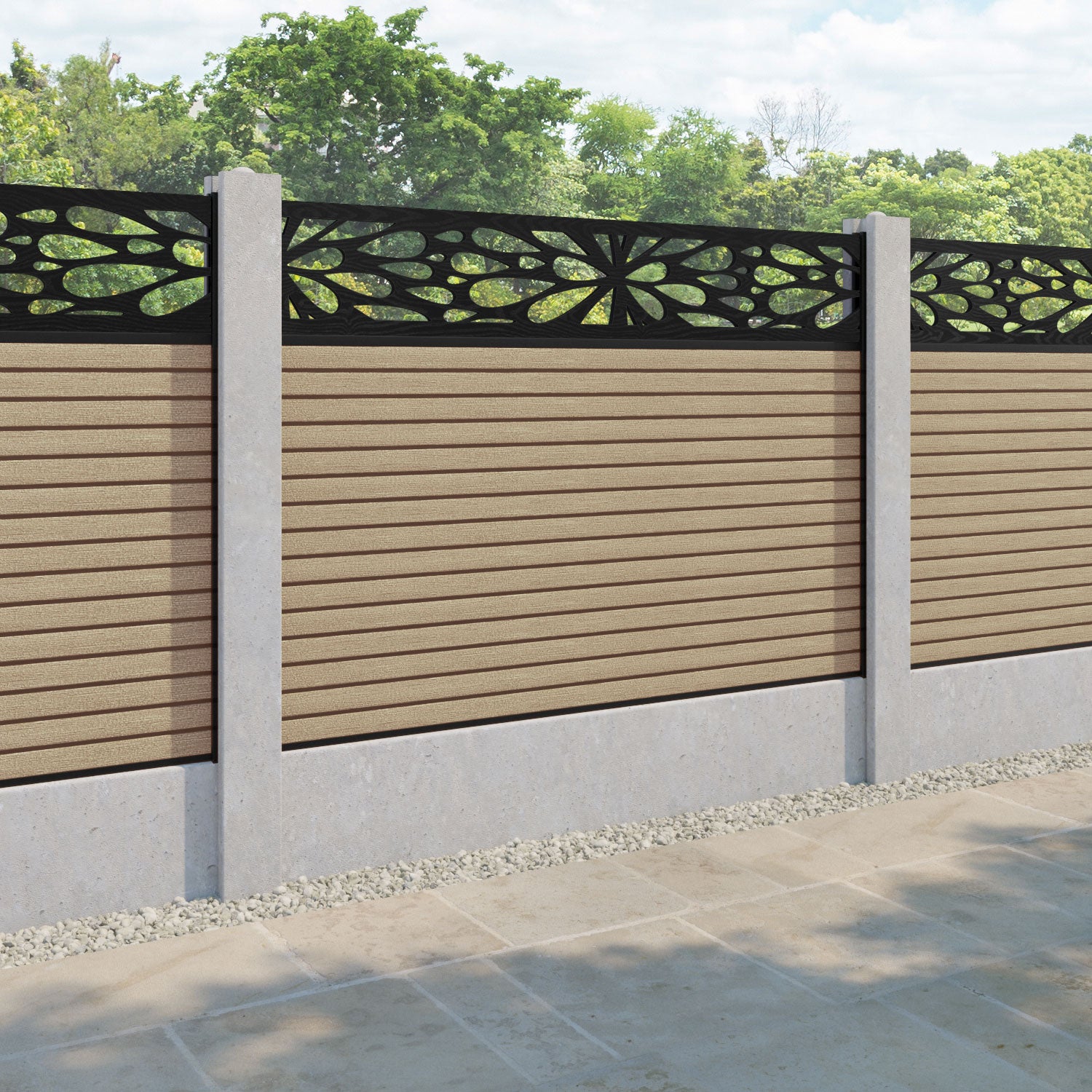 Hudson Blossom Fence Panel - Light Oak - for existing concrete posts