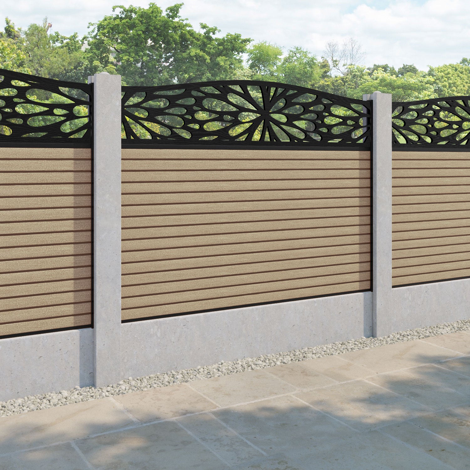 Hudson Blossom Curved Top Fence Panel - Light Oak - for existing concrete posts