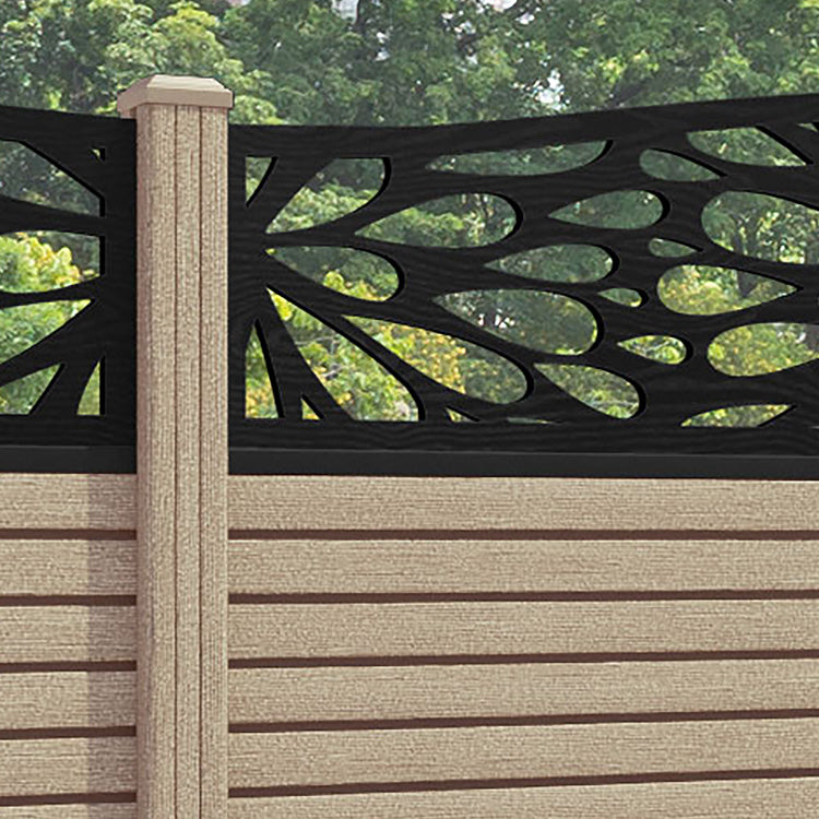 Hudson Blossom Curved Top Fence Panel - Light Oak - with our composite posts