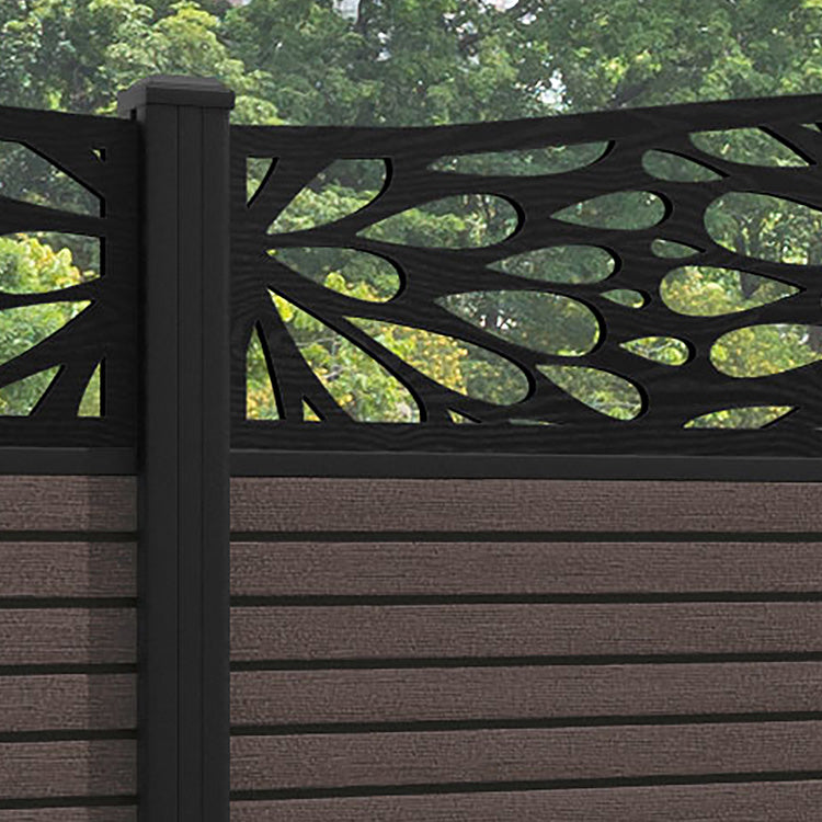 Hudson Blossom Curved Top Fence Panel - Mid Brown - with our aluminium posts