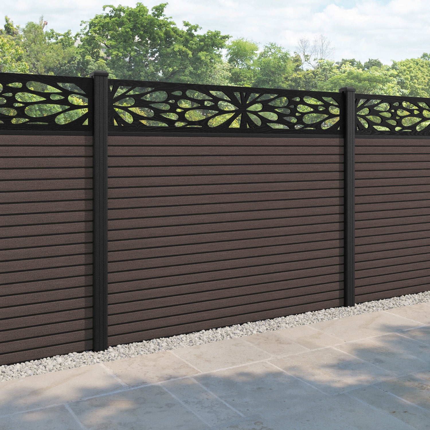 Hudson Blossom Fence Panel - Mid Brown - with our composite posts