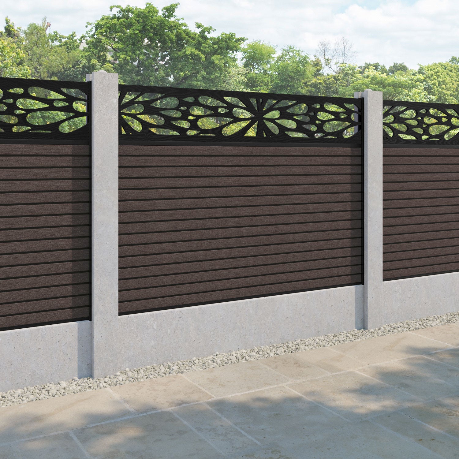 Hudson Blossom Fence Panel - Mid Brown - for existing concrete posts
