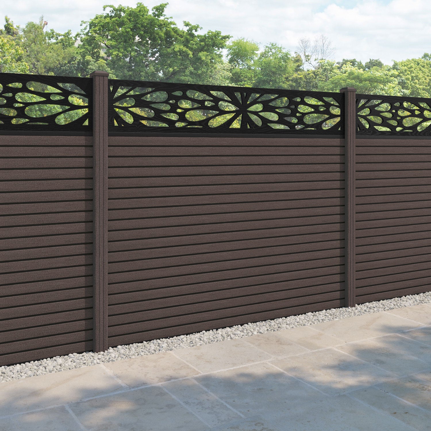 Hudson Blossom Fence Panel - Mid Brown - with our composite posts