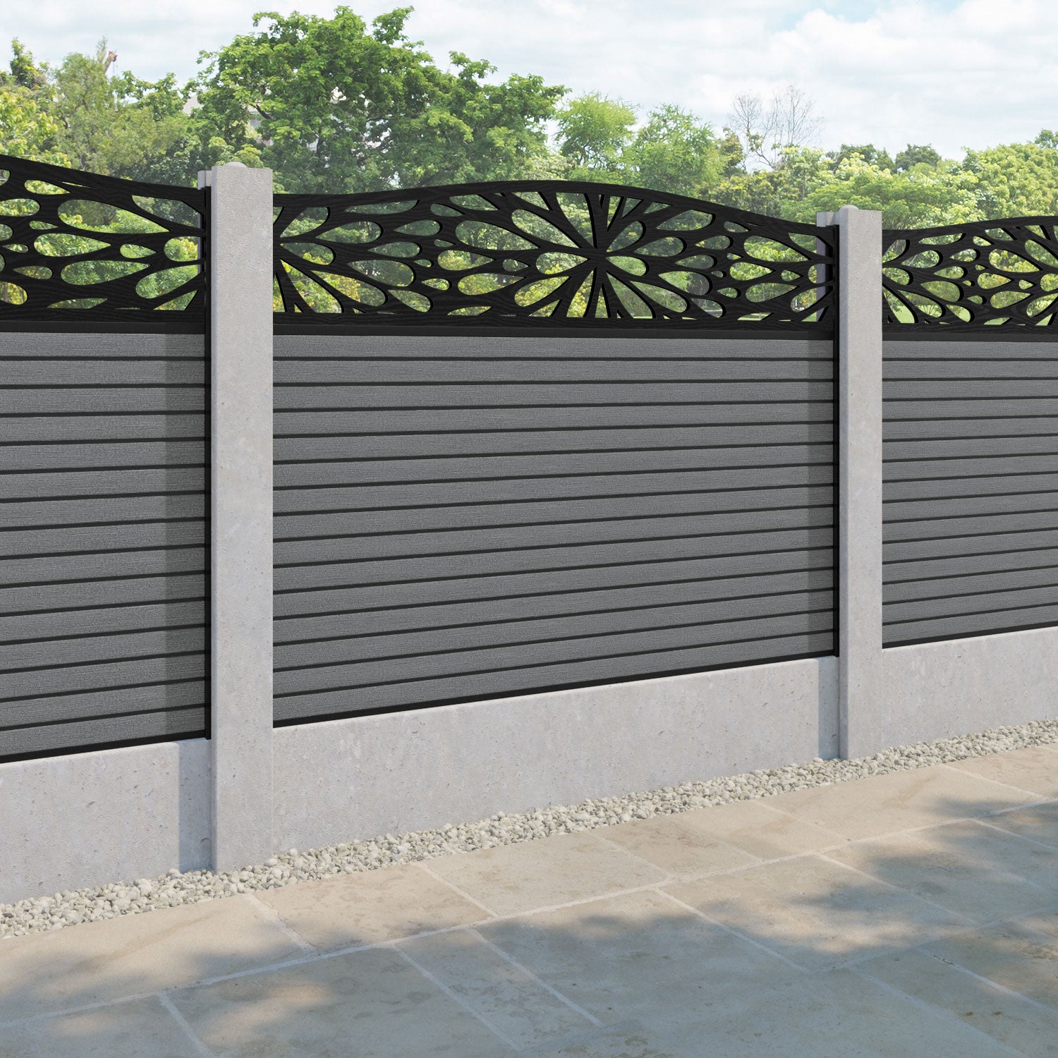Hudson Blossom Curved Top Fence Panel - Mid Grey - for existing concrete posts