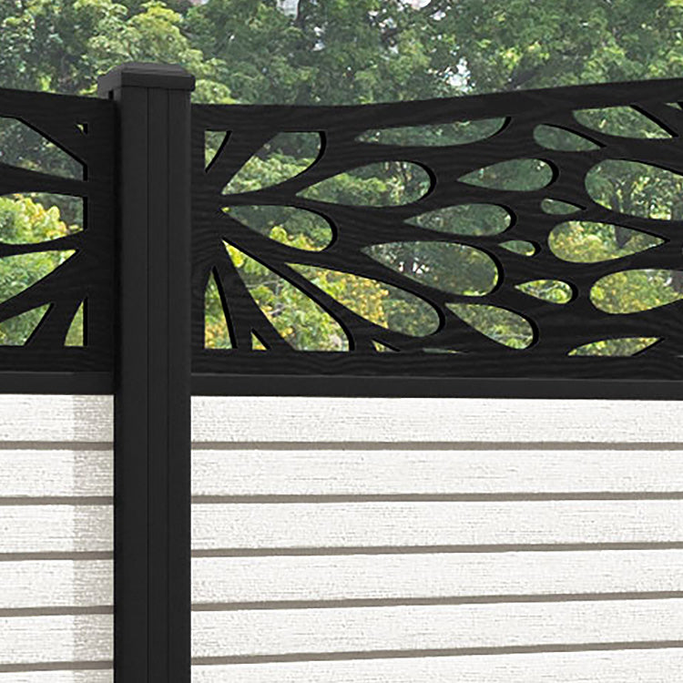 Hudson Blossom Curved Top Fence Panel - Light Stone - with our aluminium posts