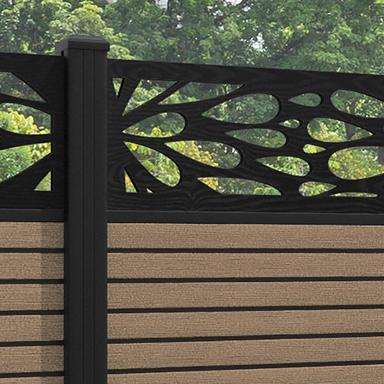 Hudson Blossom Fence Panel - Teak - with our aluminium posts