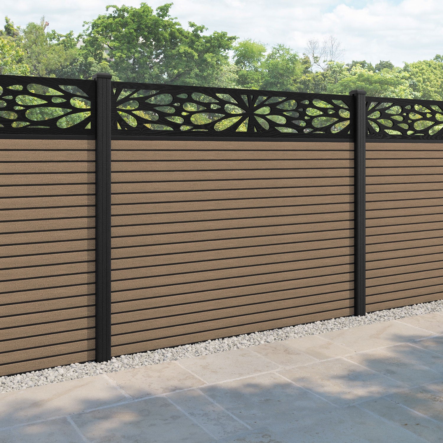 Hudson Blossom Fence Panel - Teak - with our composite posts