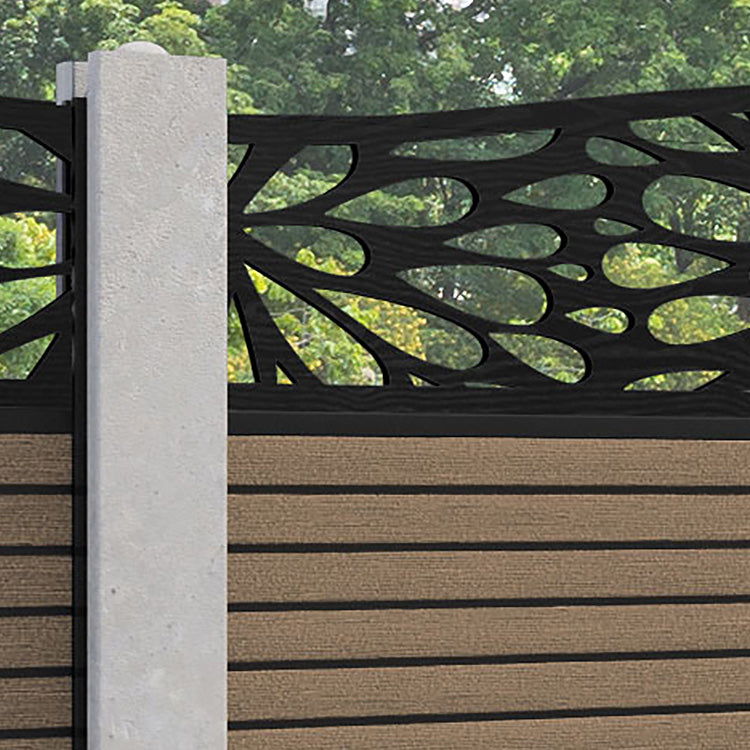 Hudson Blossom Curved Top Fence Panel - Teak - for existing concrete posts