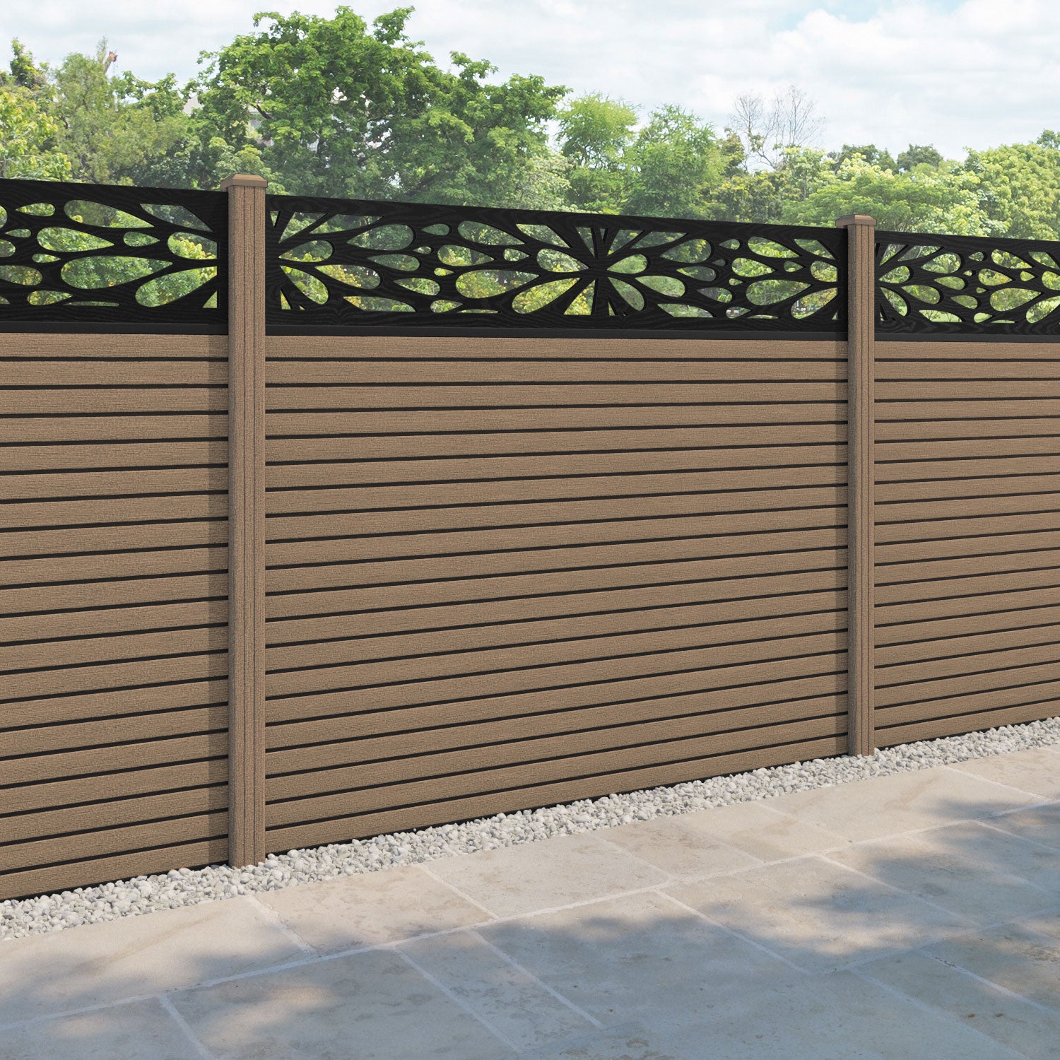 Hudson Blossom Fence Panel - Teak - with our composite posts