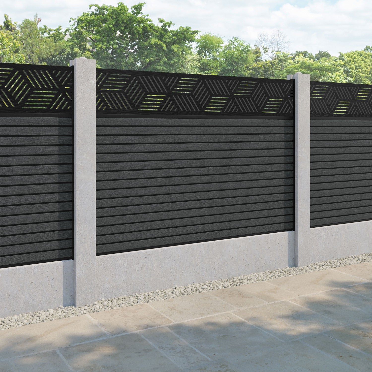 Hudson Cubed Fence Panel - Dark Grey - for existing concrete posts