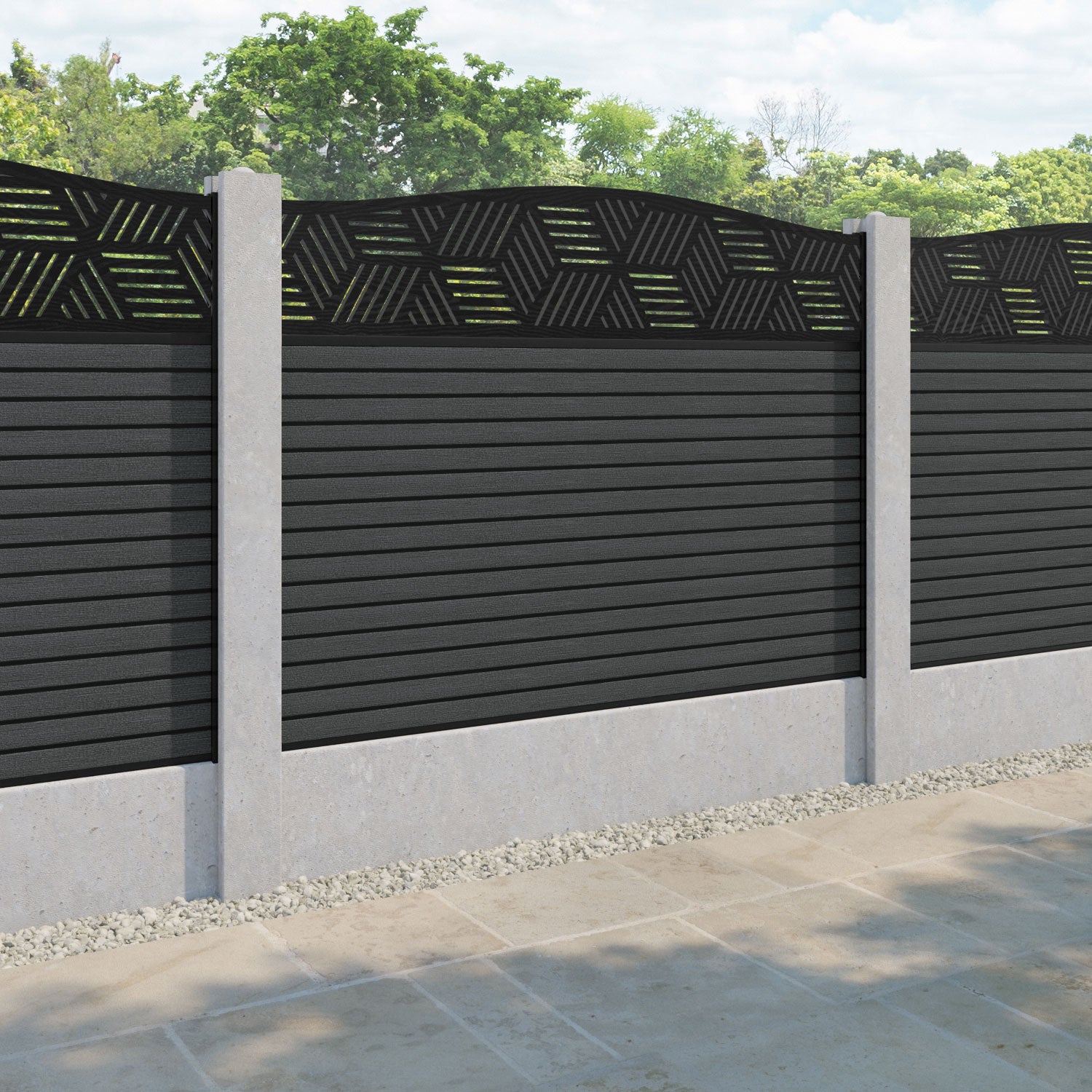 Hudson Cubed Curved Top Fence Panel - Dark Grey - for existing concrete posts