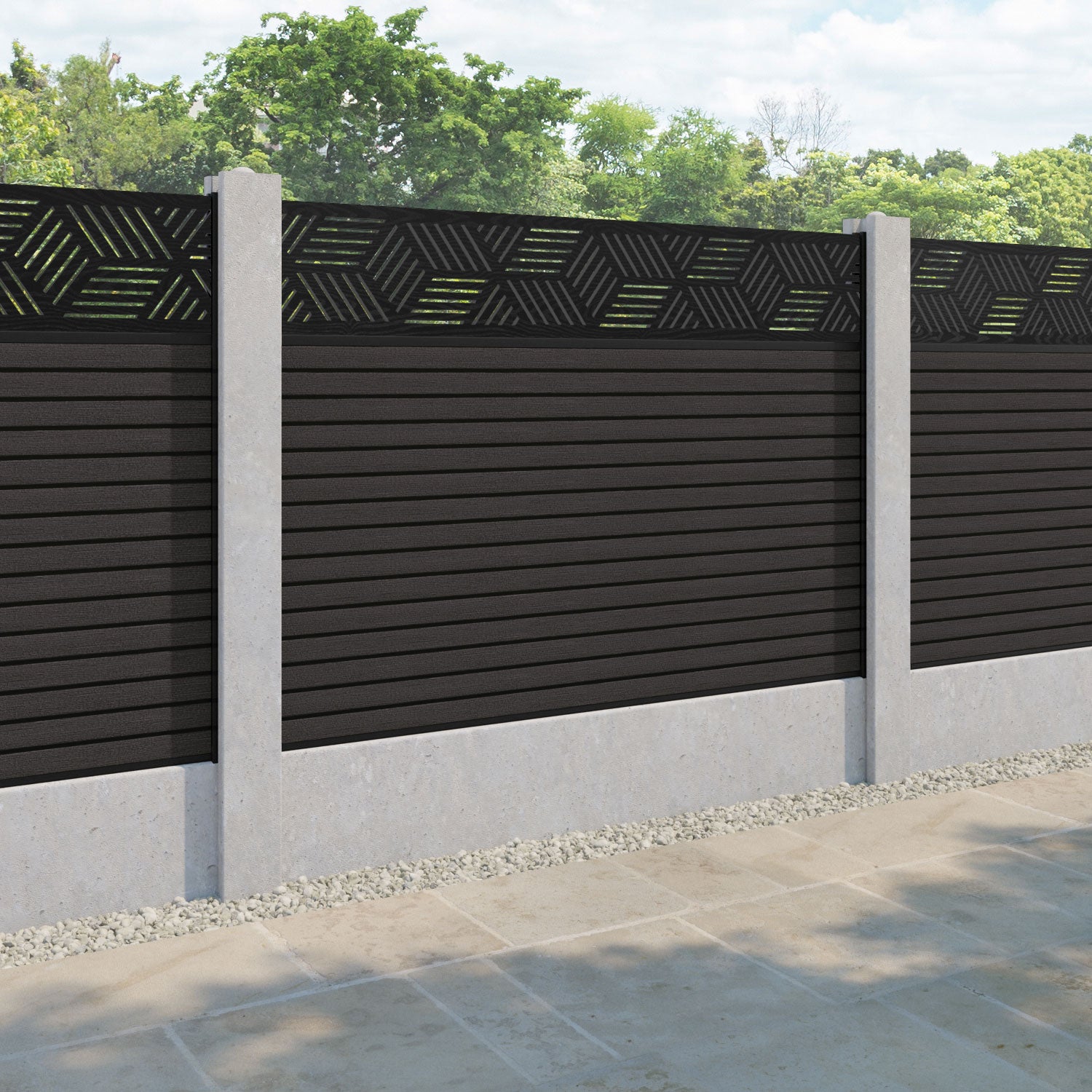 Hudson Cubed Fence Panel - Dark Oak - for existing concrete posts