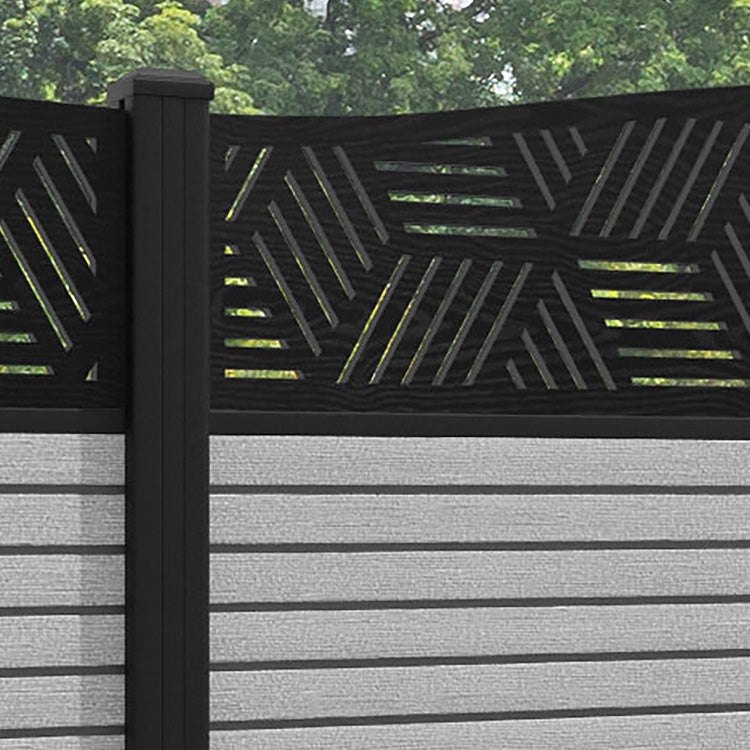 Hudson Cubed Curved Top Fence Panel - Light Grey - with our aluminium posts