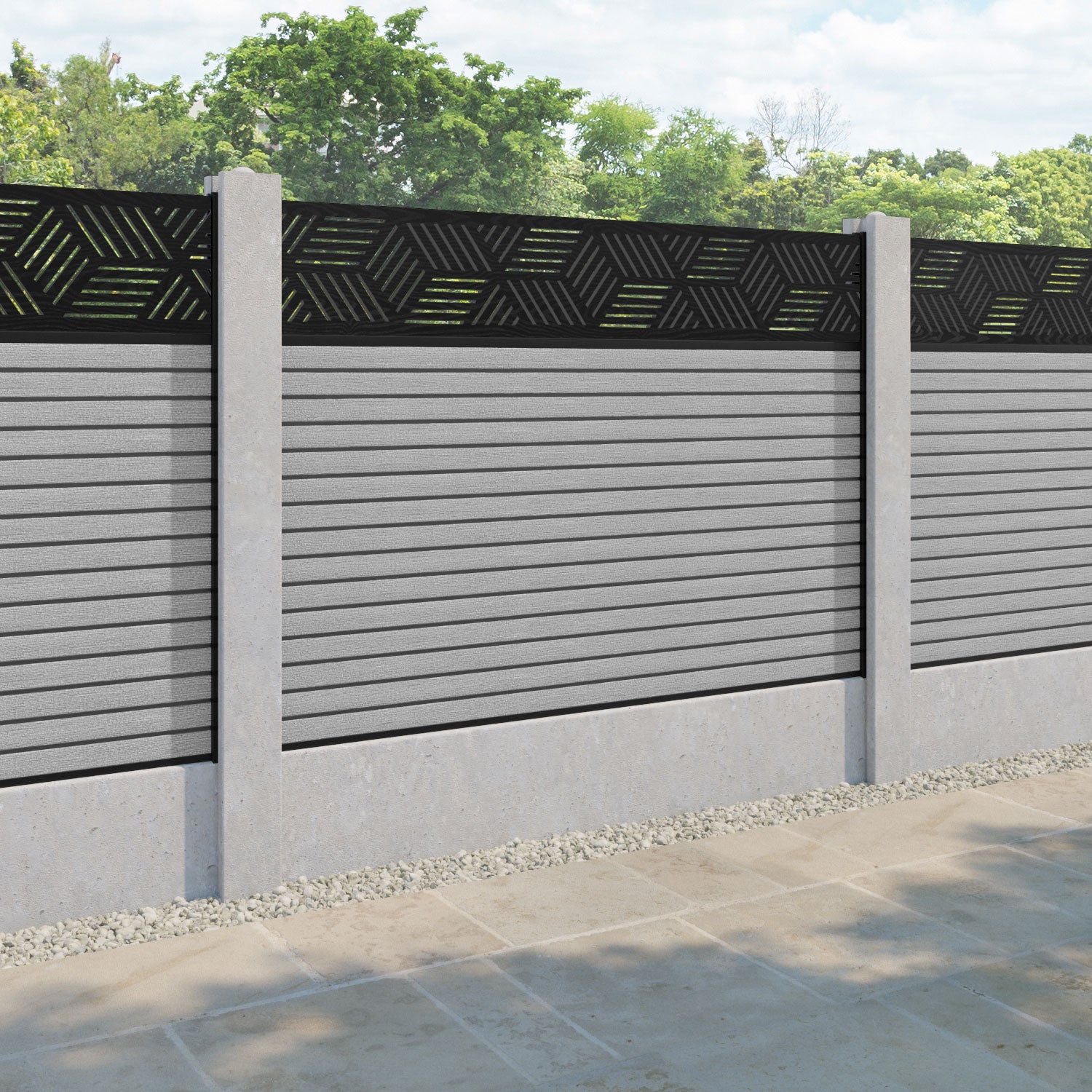 Hudson Cubed Fence Panel - Light Grey - for existing concrete posts