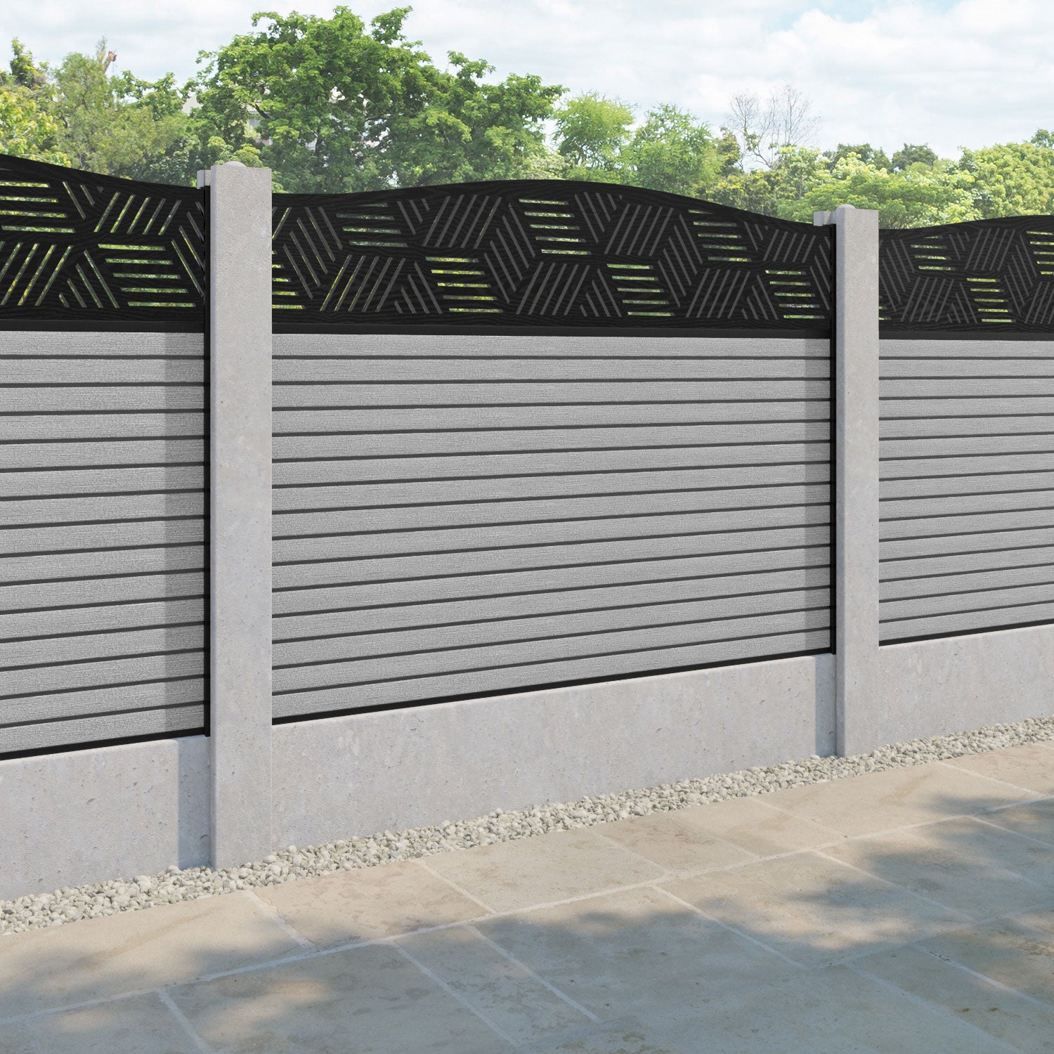 Hudson Cubed Curved Top Fence Panel - Light Grey - for existing concrete posts