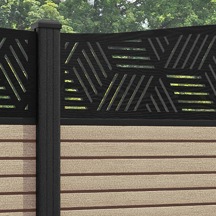 Hudson Cubed Curved Top Fence Panel - Light Oak - with our composite posts