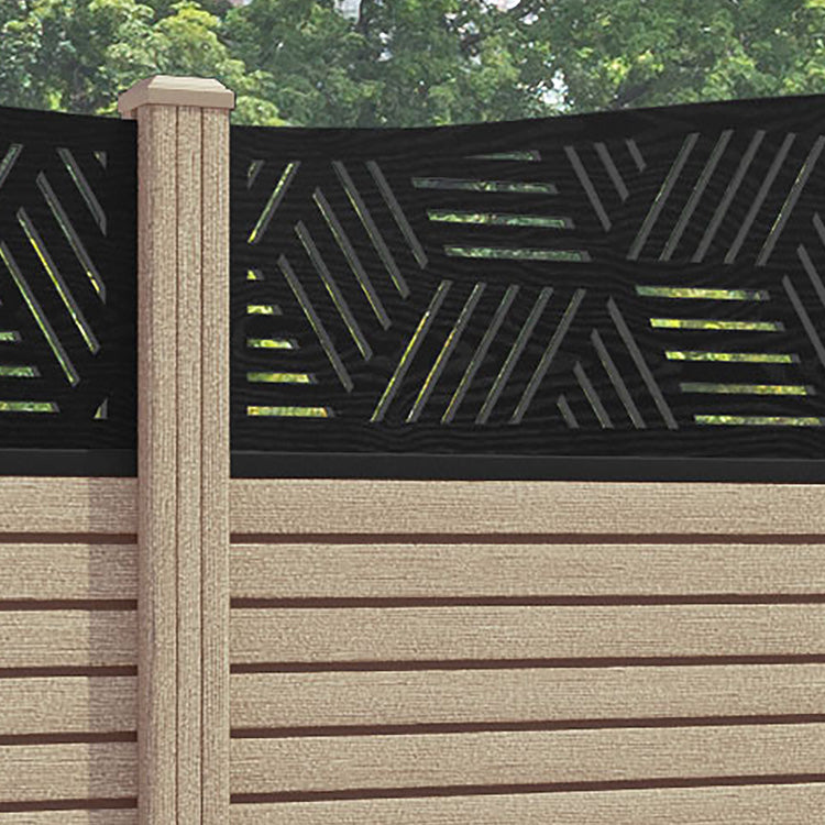Hudson Cubed Curved Top Fence Panel - Light Oak - with our composite posts