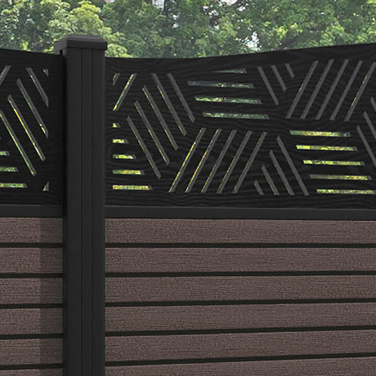 Hudson Cubed Curved Top Fence Panel - Mid Brown - with our aluminium posts