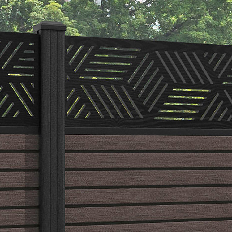 Hudson Cubed Fence Panel - Mid Brown - with our composite posts