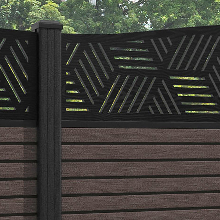 Hudson Cubed Curved Top Fence Panel - Mid Brown - with our composite posts