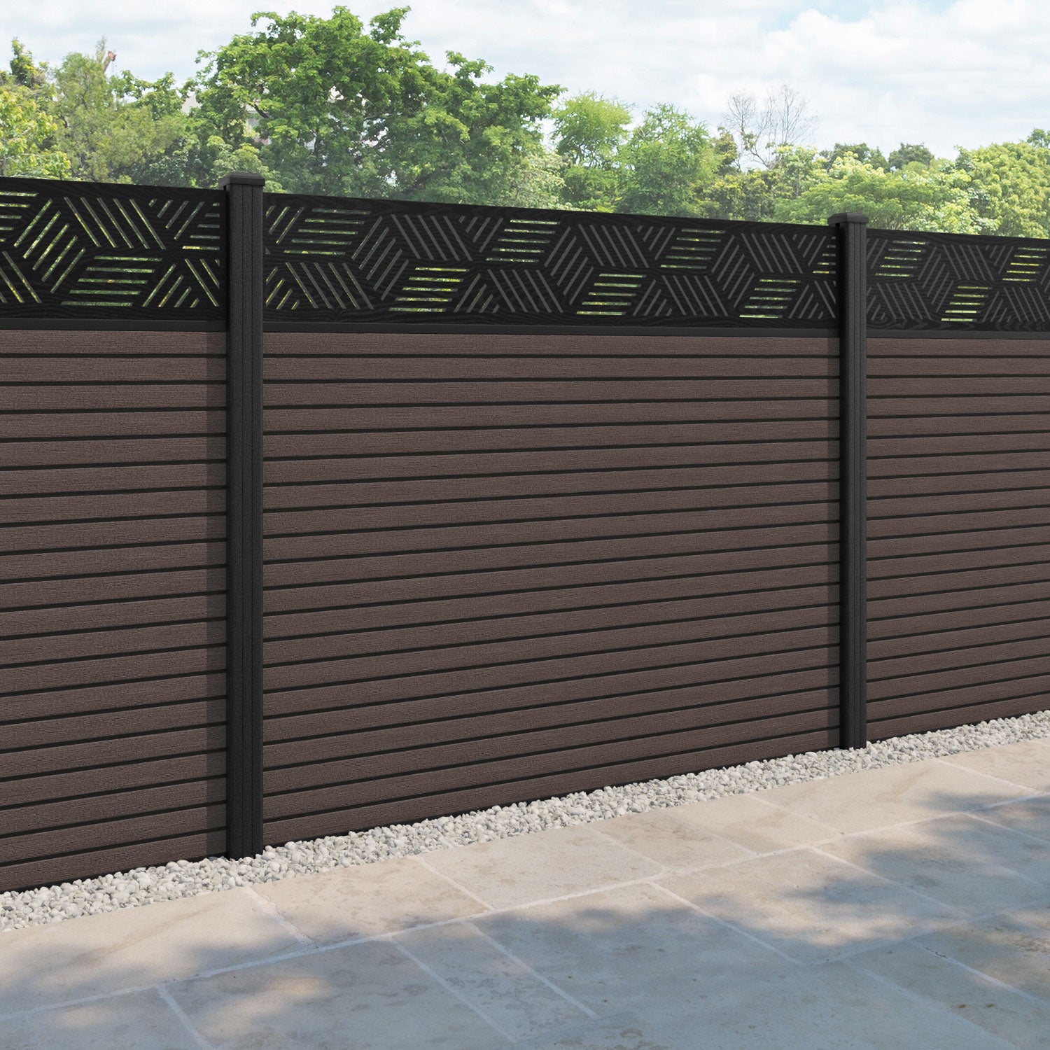 Hudson Cubed Fence Panel - Mid Brown - with our composite posts
